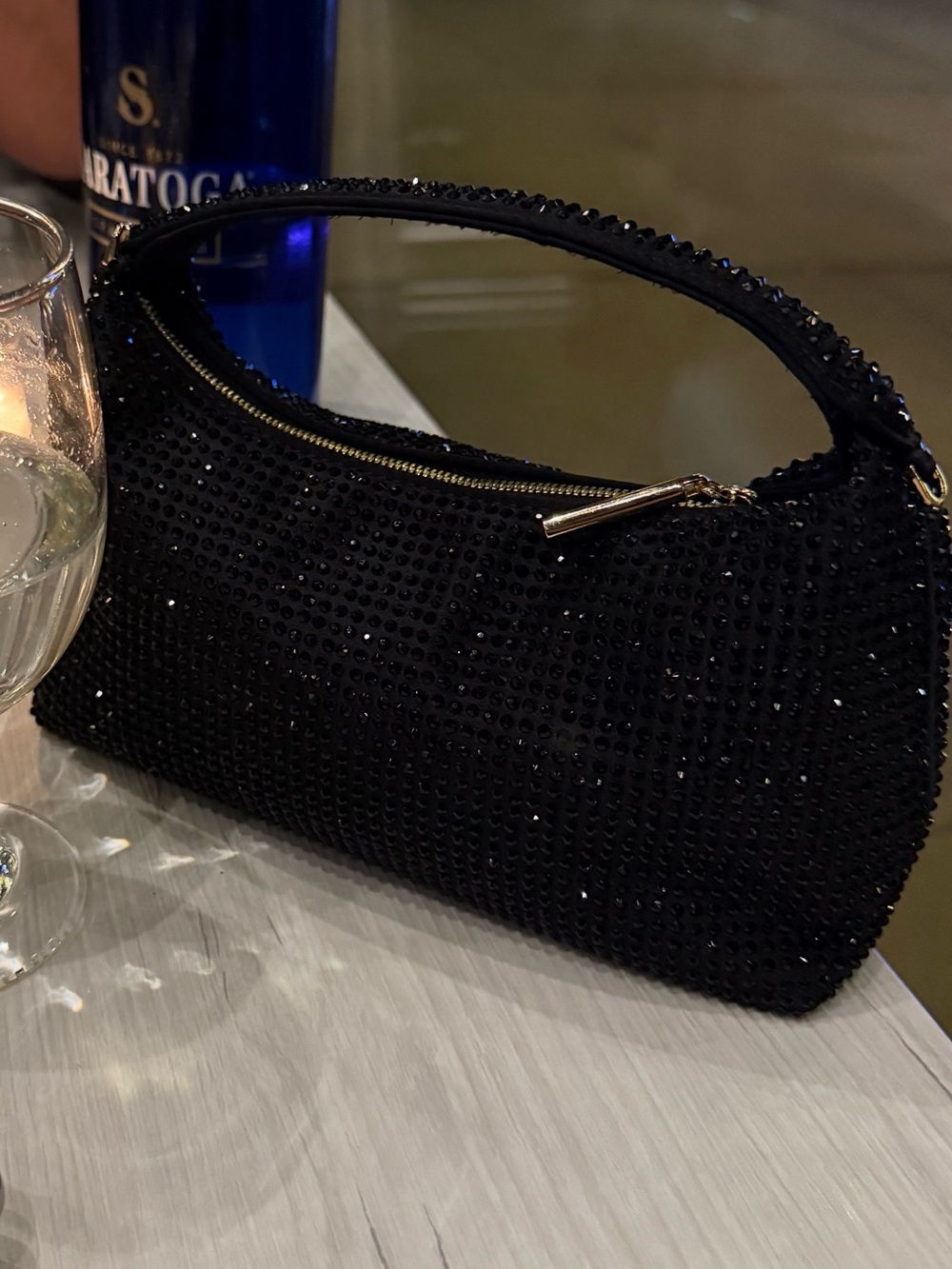Mango Black Crystal Mini Shoulder Bag